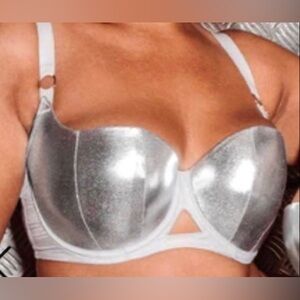 #156 - NWT Curvy Kate, LIFT OFF, Silver Metallic Underwire Demi-Cup Bra SIZE 34J